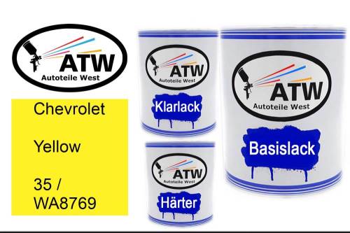Chevrolet, Yellow, 35 / WA8769: 1L Lackdose + 1L Klarlack + 500ml Härter - Set, von ATW Autoteile West.